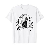 Celestial Cat Moon Mushroom Cottagecore Witchy Tee for Women T-Shirt