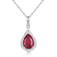Classical Ruby Necklace Water Drop Design Sparkling Ruby Pendant & 925 Silver Chain