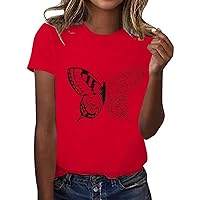 Long Sleeve Tee Shirts for Women with Thumb Holes Women's Butterfly Print Round Neck Short Sleeve Top Short Sl