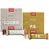 good! Snacks Vegan Protein Bars Bundle, Cookie Dough & Peanut Butter (24 Bars) Gluten-Free, Plant Based, Low Sugar, High Protein Meal Replacement, Healthy Snacks for Energy, 15g Protein