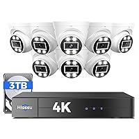 [121°Wide Angle+16Channel] Hiseeu 8MP/4K PoE Security Camera System,w/8Pcs 5MP IP PoE Security Camera Outdoor&Indoor,2 Way Audio,Waterproof,Alarm Light,Playback,3TB HDD,24/7 Home Surveillance NVR Kit