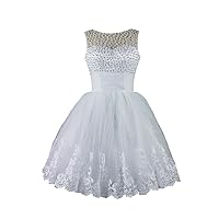 Ball Gown Scoop Pearls Homecoming White Wedding Party Dress Short Prom Dress