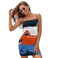 Abstract Shark with Stripe Mini Dresses for Women Adjustable Strap Sexy Cross Tie Backless Sundress