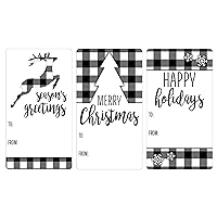 Black and White Plaid Christmas Gift Tags, 75 Labels - Buffalo Checked Peel and Stick Gift Wrap Tags