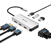 USB C to Dual HDMI Adapter 4K 60hz, 7 in 1 USB C Docking Station with 2 HDMI Displayport VGA Hub, USB C Splitter 4 Monitors Extended Display, USB C Adapter Multiport Dongle for MacBook/Dell/HP/Lenovo