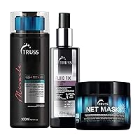 TRUSS Net Mask - Intensive Repair Hair Mask Bundle with Fluid Fix Leave-in Heat Protectant Styling Spray and Miracle Shampoo