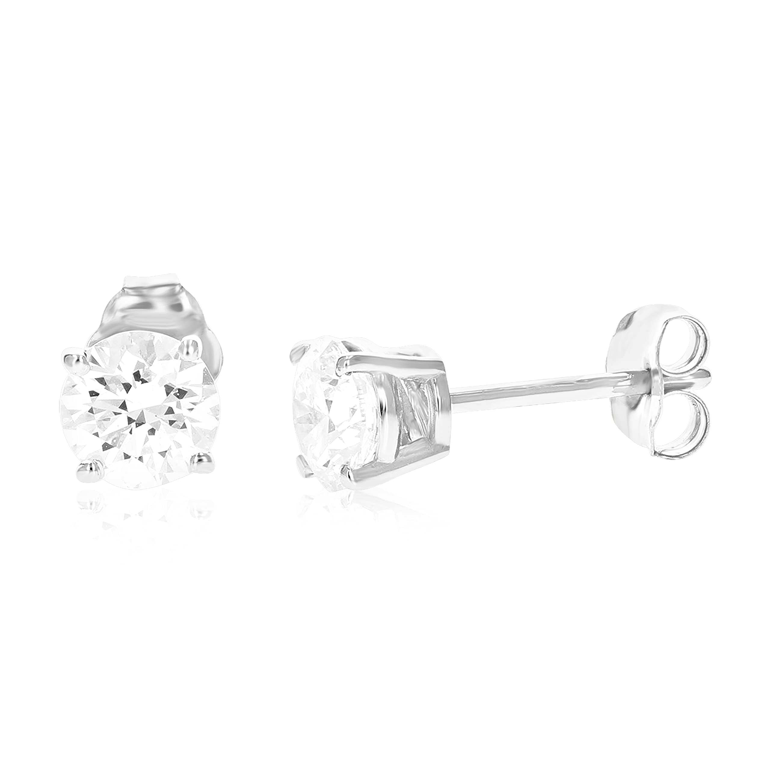 Vir Jewels Lab Grown Diamond Stud Earrings 14K White Gold VS1 Clarity H-I Color Round