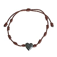 NOVICA Handmade Jade Pendant Bracelet Natural from Guatemala Gemstone 'Heart Between Knots'