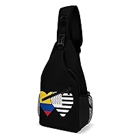 Colombian Flag and Black American Flag Crossbody Sling Backpack Multipurpose Chest Bag Casual Shoulder Bag Travel Hiking Daypack