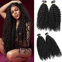 30inch Long Kinky Curly I Tip Human Hair Extension Microlink Pre Bonded Brazilian Remy Stick I Tip Hair 100g 100 strands/Order (12inch 100strands, 2(Darkest Brown))