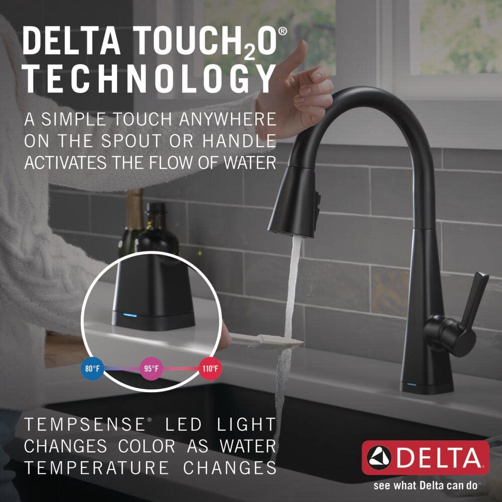 Delta Faucet Lenta Matte Black Kitchen Faucet Touch, Touch Kitchen Faucets with Pull Down Sprayer, Kitchen Sink Faucet, Kitchen Faucet Black, Touch2O Technology, Matte Black 19802TZ-BL-DST