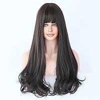 Honey Brown Ombre Long Wave Wig Women Wig With Bangs Daily Cosplay Party Heat Synthetic Wigs Natural Fake Hair