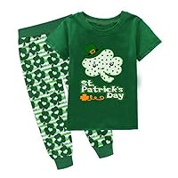 St. Patrick's Day Clothing Sets,Baby Boys' and Girls' Green Hat Clover Letter Printed T-Shirt Tops and Long Pants.