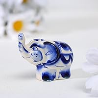 AEVVV Hand-Painted Gzhel Porcelain Elephant Figurine - Traditional Russian Cobalt Blue & White Decorative Miniature - Interior Decor Souvenir, 1.6