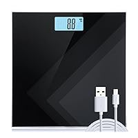 Uten Digital Weight Scale, USB Charging Bathroom Weight Scale, Three-Color LCD Back Light Display, Slim Design, 400Ibs/180kg, 6mm Tempered Glass (Black)