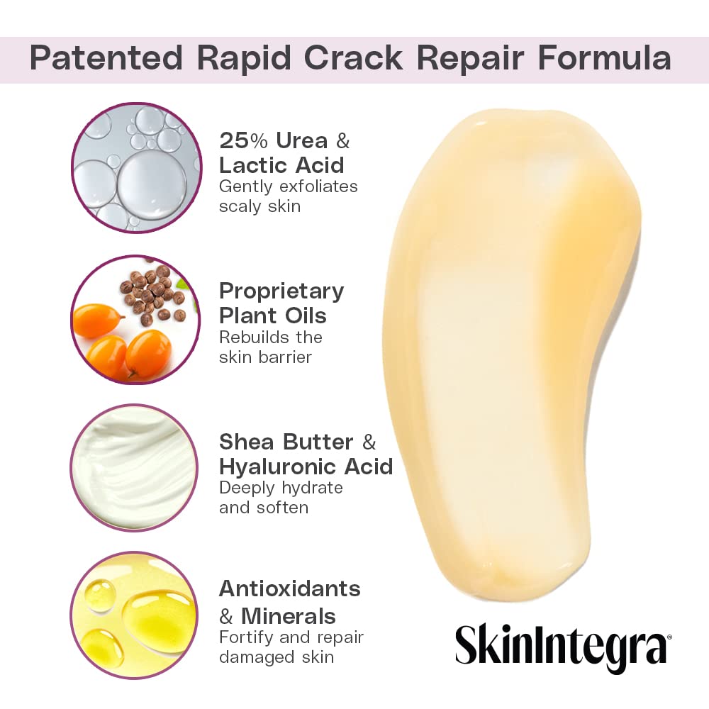 SkinIntegra Rapid Crack Repair Foot Cream, Extra Strength Urea Cream 25% Plus Lactic Acid Promotes Cracked Heel Repair and Moisturizes and Nourishes Dry Skin with Omega Fatty Acids in 1 Day (3 oz)