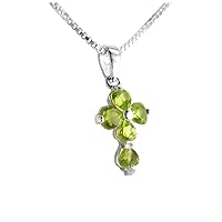 Sterling Silver Cross Birth Crystal Hearts Necklace, August Spring Green