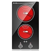 VBGK Electric Cooktop,110V Electric Stove Top with Knob Control, 9 Power Levels, Kids Lock & Timer, Hot Surface Indicator, Overheat Protection,12 Inch Built-in Radiant Double induction cooktop