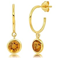 925 Sterling Silver and 14k Gold Plated Open Hoop Earrings for Women with Dangle Charms Gemstone Birthstone 1 Inch Push Back by Nicole Miller Fine Jewelry
