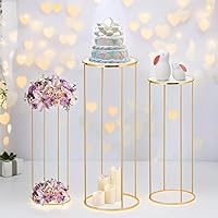 3pcs Gold Metal Plant Stand, Cylinder Pedestal Stands for Parties, Metal Plant Columns Pedestal Stands for Display, Round Cylinder Columns tables for Weddings Cake Stand Floor Plant Tables