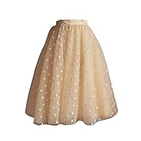 Women Polka Dot Tulle Knee Length Skirt Wedding Bridesmaid Tutu Skirt Custom Color M Champagne