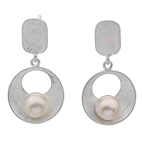 NOVICA handmade .925 Sterling Silver Mabe Cultured Freshwater Pearl Dangle Earrings from Bali White Indonesia Birthstone Moon [1.2 in L x 0.6 in W x 0.3 in D] 'Moon Vortex'