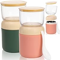 2 Pack Insulated Yogurt Container, 10oz+14oz Breakfast On the Go Cup with Topping Cereal Oatmeal Cup, 2-in-1 Food Storage Jar with Lid and Spoon, Overnight Oats Container for Soup Lunch