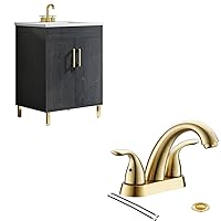 phiestina Black 24 inch Bathroom Vanity with Sink and 4 inch centerset Bathroom Faucet Bundle，BV01-BLACK-JH+BF008-5-BG