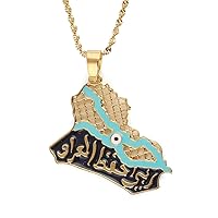 Iraq Map Pendant Necklaces for Women Men Muslim Iraqi Jewelry Allah Necklace Blue Eye Gold Color Islam