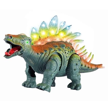 Liberty Imports Electronic Walking Jurassic Stegosaurus Dinosaur Toy Figure with Swinging Tail Action, Roaring Sounds and LED Lights - Battery Operated Dinosaurs Gift for Kids Boys Girls