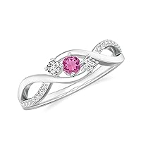 Natural Pink Tourmaline Infinity Promise 3 Stone Ring for Women Girls in Sterling Silver / 14K Solid Gold/Platinum