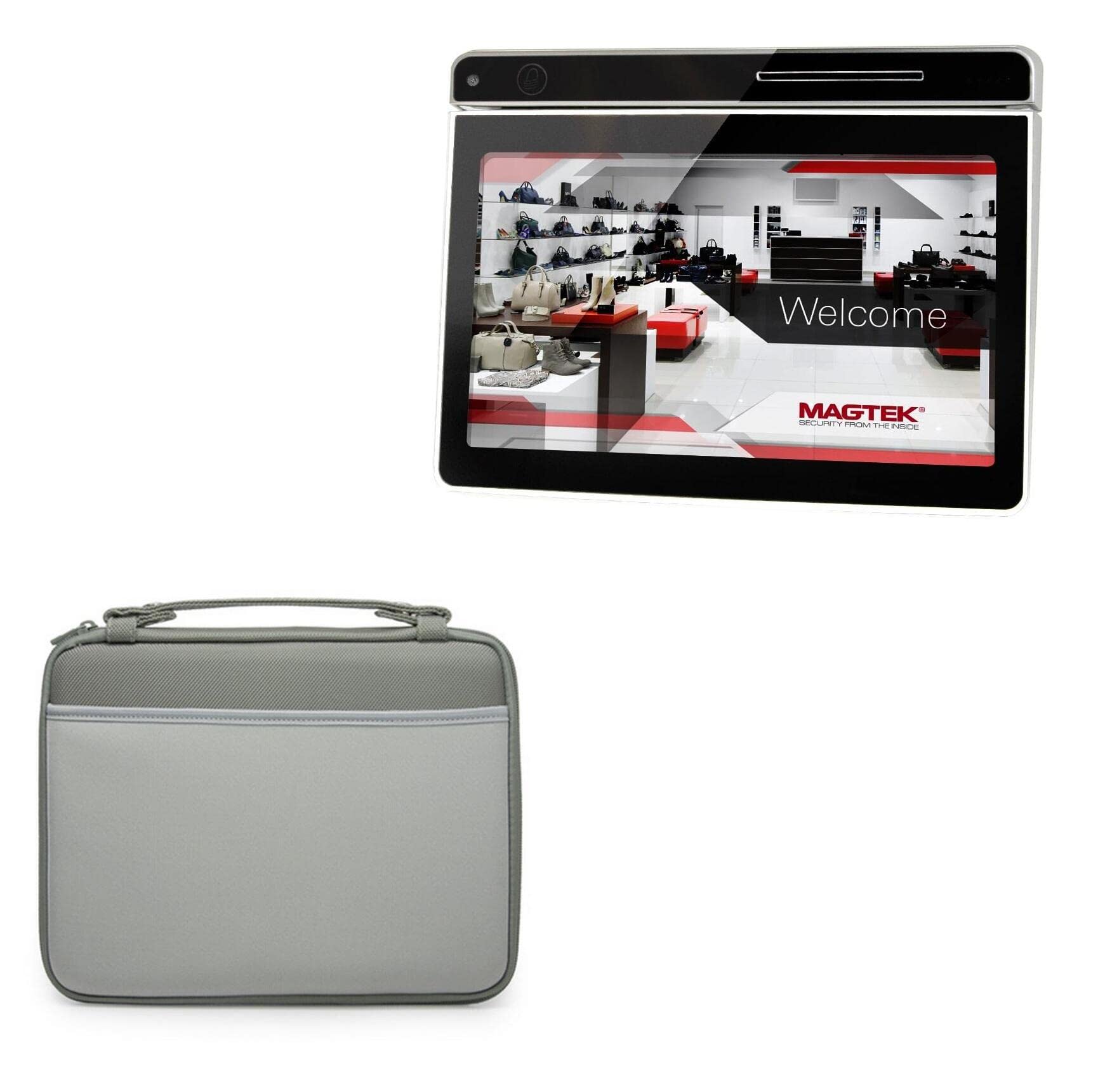 BoxWave Case Compatible with Magtek DynaGlass - Hard Shell Briefcase, Slim Messenger Bag Briefcase Cover Side Pockets for Magtek DynaGlass - Pewter