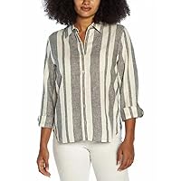 Designer Womens Linen Blend Shirt Size Medium Color Island Stripe