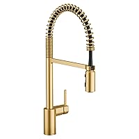 Moen Align Brushed Gold One Handle Spring Pulldown Kitchen Faucet, Farmhouse Style High-Arc Kitchen Sink Faucet with Power Boost for a Faster Clean, 5923SRS