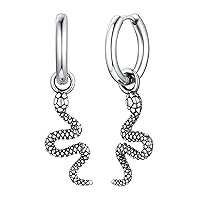 Silver Snake Dangle Earrings for Men Women Gothic Snakes Helix Hoop Earrings Hip Hop Personality Jewelry for Boyfriend