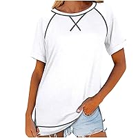 Women Side Split Hem T-Shirts Summer Crewneck Raglan Short Sleeve Fashion Tunic Tops 2024 Casual Loose Fit Tee Shirt