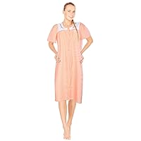 JEFFRICO Womens Snap Front Housecoat Lounger Duster House Dress Short Sleeve Robe
