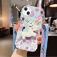 Guppy Compatible with iPhone 13 Unicorn Case 3D Cute Cartoon Funny Animal Kawaii with Laryard & Stand Protective TPU and IMD Anti-Slip for Women Girls Case 6.1 inch Green