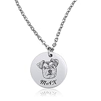 MeMeDIY Customized Necklace of Pet Portrait with Engraving, Personalized Dog/Pet/Cat Memorial Gifts for Her Dog Mom, Pet Loss Gifts for Pet Lovers, Cute Necklace for Women, 3 Colors