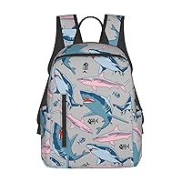 BREAUX Blue Cartoon Fish Print Large-Capacity Backpack, Simple And Lightweight Casual Backpack, Travel Backpacks