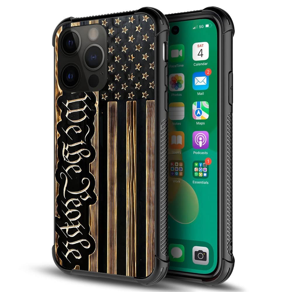 DAIZAG Compatible with Case for iPhone 14 Pro, We The People USA Flag Wood Grain American Flag iPhone 14 Pro Cases for Man Woman, All-Round Protection Shockproof Anti-Scratches TPU Case Apple Cover
