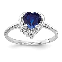 Solid 14k White Gold 6mm Heart Sapphire Blue September Gemstone Diamond Engagement Ring (.03 cttw.)
