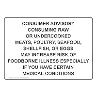 Consumer Advisory Consuming Raw Or Undercooked Label Decal, 7x5 inch Vinyl for Safe Food Handling