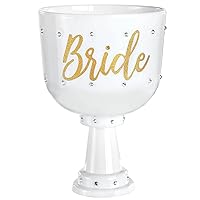 Stunning White Embellished Bride's Plastic Cup - 26 oz. (1 Pc.) - Elegant Drinkware for Bridal Showers & Bachelorette Parties