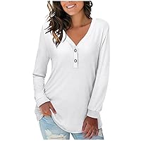 XHRBSI Mom Sweatshirts for Women Fashion Long Sleeve V-Neck Button Solid Colour Loose Casual Soft Comfortable Top