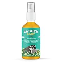Badger Baby Oil with Chamomile Calendula, All Organic Ingredients, Soften Moisturize with Organic Baby Oil for Dry Skin or Cradle Cap, Soothing Baby Oil for Newborns, 4 fl oz Glass Bottle