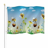 Bees Flag 3X5 Ft Outdoor Cute Bees Collecting Honey Flowering Meadow Daisy Sunflower Summer Spring Premium Strongest Longest Lasting Flag Vivid Color With Brass Grommets Colorful