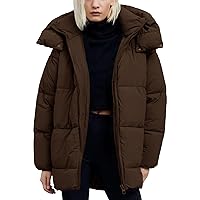 Flygo Womens Hooded Quilted Puffer Jacket Mid-Length Padded Warm Winter Heavyweight Coat Outerwear