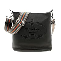Prada Womens Black Leather Stripe Strap Bucket Bag 1BE057