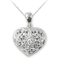 Natural Diamond Flower Heart Pendant 0.33ctw 14K White Gold. Included 18 inches 14K Gold Chain.